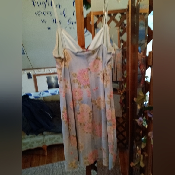 Rue 21 Summer Midi Dress Light Blue & Pink Flowers 🌺 V neck - Picture 2 of 2